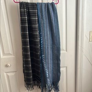 Stylish Striped and Plaid Scarf Bundle in Blue and Black